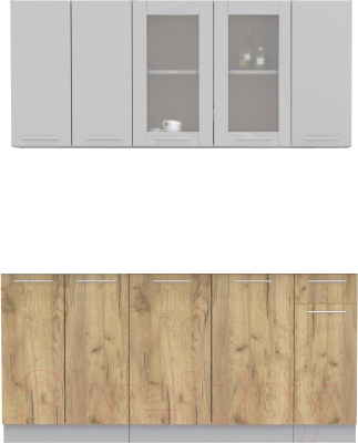 Кухонный гарнитур Интерлиния Мила 17-60 без столешницы (серебристый/дуб золотой) - фото