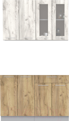 Кухонный гарнитур Интерлиния Мила 12 без столешницы (дуб белый/дуб золотой) - фото