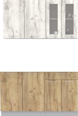 Кухонный гарнитур Интерлиния Мила 14 без столешницы (дуб белый/дуб золотой) - фото