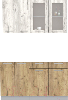 Кухонный гарнитур Интерлиния Мила 14-60 без столешницы (дуб белый/дуб золотой) - фото