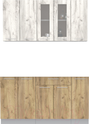 Кухонный гарнитур Интерлиния Мила 15 без столешницы (дуб белый/дуб золотой) - фото