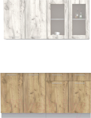 Кухонный гарнитур Интерлиния Мила 16 без столешницы (дуб белый/дуб золотой) - фото