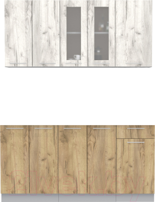 Кухонный гарнитур Интерлиния Мила 16-60 без столешницы (дуб белый/дуб золотой) - фото