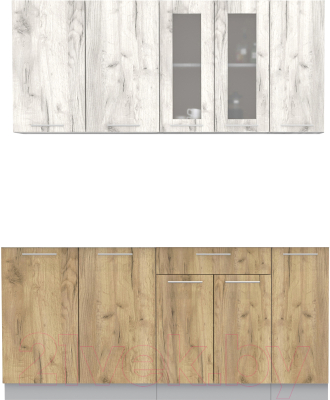 Кухонный гарнитур Интерлиния Мила 17 без столешницы (дуб белый/дуб золотой) - фото