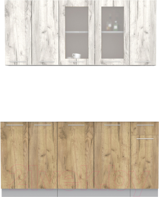 Кухонный гарнитур Интерлиния Мила 17-60 без столешницы (дуб белый/дуб золотой) - фото