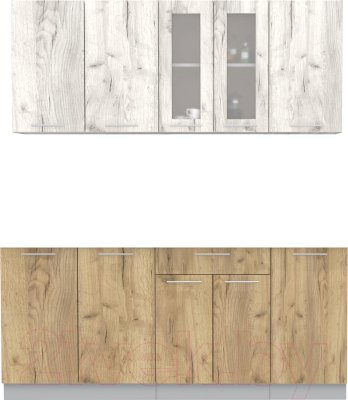 Кухонный гарнитур Интерлиния Мила 18 Без столешницы (дуб белый/дуб золотой) - фото