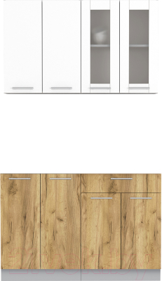 Кухонный гарнитур Интерлиния Мила 12 без столешницы (белый платинум/дуб золотой) - фото