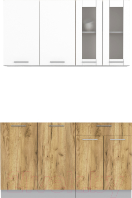 Кухонный гарнитур Интерлиния Мила 14 без столешницы (белый платинум/дуб золотой) - фото