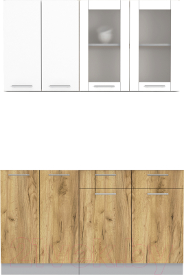 Кухонный гарнитур Интерлиния Мила 14-60 без столешницы (белый платинум/дуб золотой) - фото