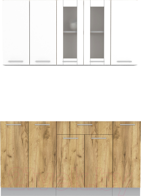 Кухонный гарнитур Интерлиния Мила 15 без столешницы (белый платинум/дуб золотой) - фото