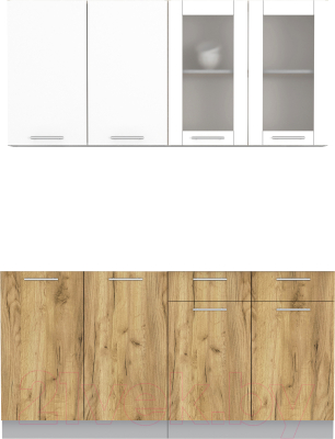 Кухонный гарнитур Интерлиния Мила 16 без столешницы (белый платинум/дуб золотой) - фото