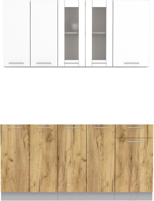 Кухонный гарнитур Интерлиния Мила 16-60 без столешницы (белый платинум/дуб золотой) - фото