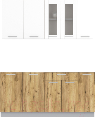 Кухонный гарнитур Интерлиния Мила 17 без столешницы (белый платинум/дуб золотой) - фото