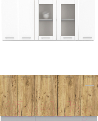 Кухонный гарнитур Интерлиния Мила 17-60 без столешницы (белый платинум/дуб золотой) - фото