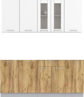 Кухонный гарнитур Интерлиния Мила 18 Без столешницы (белый платинум/дуб золотой) - фото