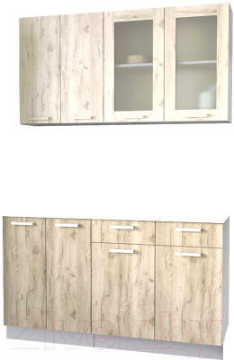 Кухонный гарнитур Интерлиния Мила 14-60 без столешницы (дуб белый/дуб серый) - фото