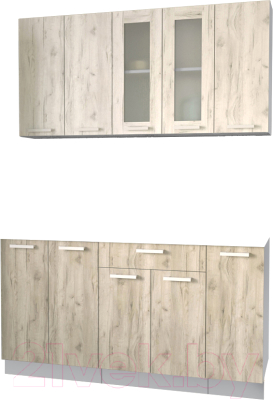 Кухонный гарнитур Интерлиния Мила 15 без столешницы (дуб белый/дуб серый) - фото