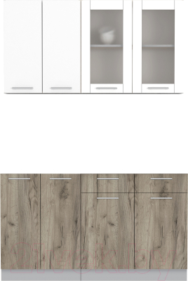 Кухонный гарнитур Интерлиния Мила 14-60 без столешницы (белый платинум/дуб серый) - фото