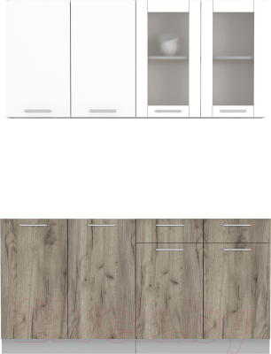 Кухонный гарнитур Интерлиния Мила 16 без столешницы (белый платинум/дуб серый) - фото