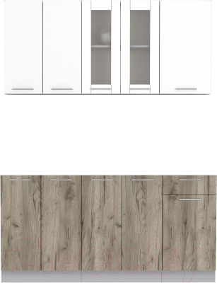 Кухонный гарнитур Интерлиния Мила 16-60 без столешницы (белый платинум/дуб серый) - фото