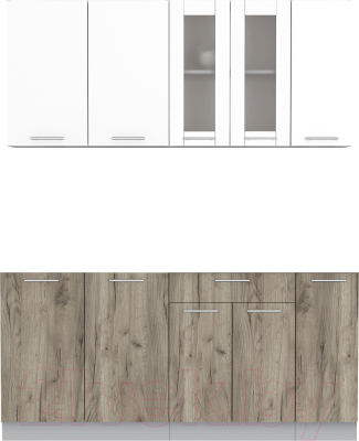 Кухонный гарнитур Интерлиния Мила 17 без столешницы (белый платинум/дуб серый) - фото