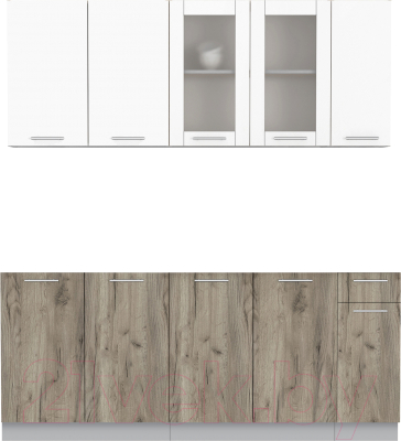 Кухонный гарнитур Интерлиния Мила 19 Без столешницы (белый платинум/дуб серый) - фото