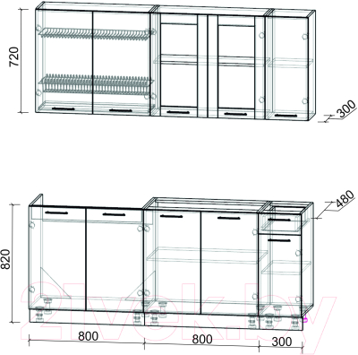 Кухонный гарнитур Интерлиния Мила 19 Без столешницы (белый платинум/дуб серый)