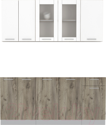 Кухонный гарнитур Интерлиния Мила 18-60 Без столешницы (белый платинум/дуб серый) - фото