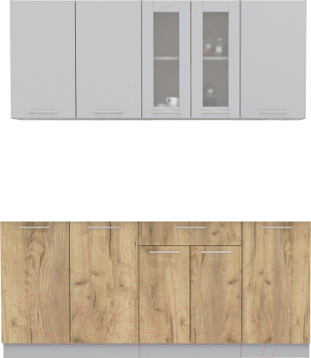 Кухонный гарнитур Интерлиния Мила 18 Без столешницы (серебристый/дуб золотой) - фото