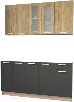Кухонный гарнитур Интерлиния Мила 16-60 без столешницы (дуб золотой/антрацит) - фото