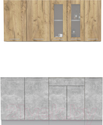 Кухонный гарнитур Интерлиния Мила 17 без столешницы (дуб золотой/бетон) - фото