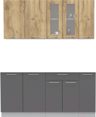 Кухонный гарнитур Интерлиния Мила 17 без столешницы (дуб золотой/антрацит) - фото