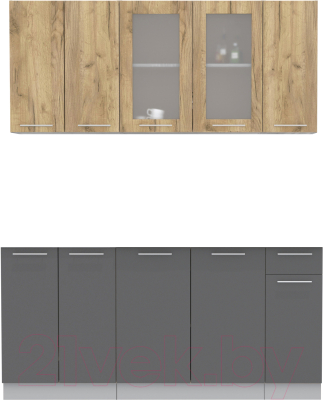 Кухонный гарнитур Интерлиния Мила 17-60 без столешницы (дуб золотой/антрацит) - фото