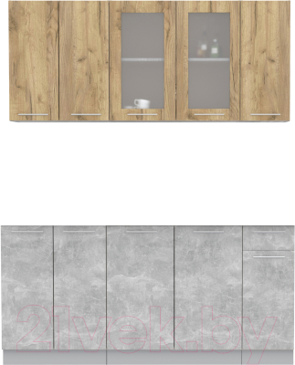 Кухонный гарнитур Интерлиния Мила 17-60 без столешницы (дуб золотой/бетон) - фото