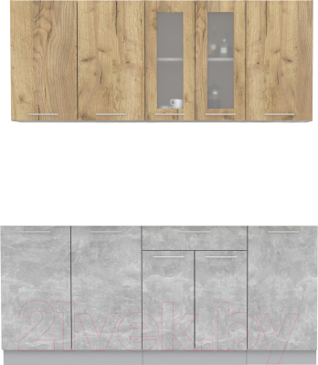 Кухонный гарнитур Интерлиния Мила 18 Без столешницы (дуб золотой/бетон) - фото