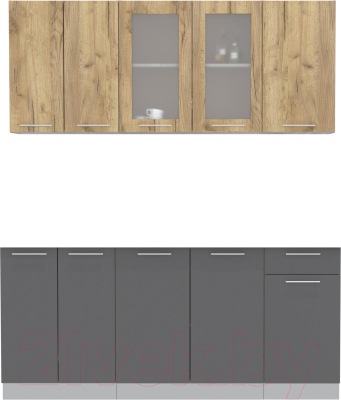 Кухонный гарнитур Интерлиния 18-60 Без столешницы (дуб золотой/антрацит) - фото