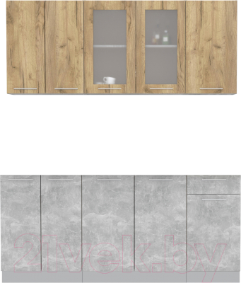 Кухонный гарнитур Интерлиния Мила 18-60 Без столешницы (дуб золотой/бетон) - фото