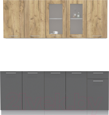 Кухонный гарнитур Интерлиния Мила 20 Без столешницы (дуб золотой/антрацит) - фото