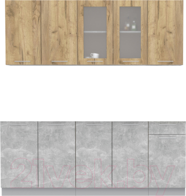 Кухонный гарнитур Интерлиния Мила 20 Без столешницы (дуб золотой/бетон) - фото