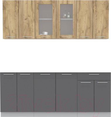 Кухонный гарнитур Интерлиния Мила 20-60 Без столешницы (дуб золотой/антрацит) - фото