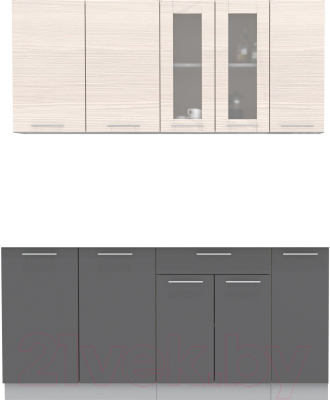 Кухонный гарнитур Интерлиния Мила 17 без столешницы (вудлайн кремовый/антрацит) - фото