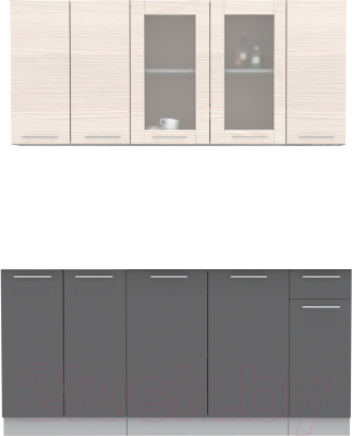 Кухонный гарнитур Интерлиния Мила 17-60 без столешницы (вудлайн кремовый/антрацит) - фото