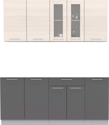 Кухонный гарнитур Интерлиния Мила 18 Без столешницы (вудлайн кремовый/антрацит) - фото