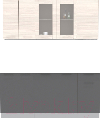 Кухонный гарнитур Интерлиния Мила 18-60 Без столешницы (вудлайн кремовый/антрацит) - фото