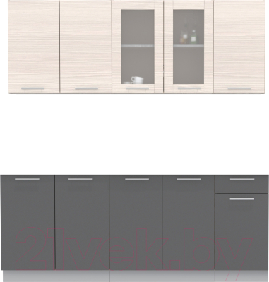 Кухонный гарнитур Интерлиния Мила 20 Без столешницы (вудлайн кремовый/антрацит) - фото