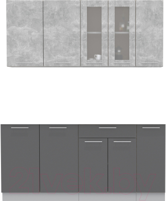 Кухонный гарнитур Интерлиния Мила 17 без столешницы (бетон/антрацит) - фото