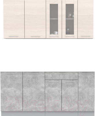 Кухонный гарнитур Интерлиния Мила 17 без столешницы (вудлайн кремовый/бетон) - фото