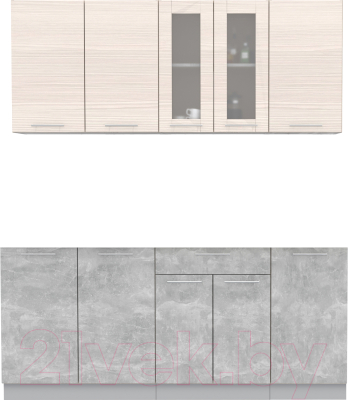 Кухонный гарнитур Интерлиния Мила 18 Без столешницы (вудлайн кремовый/бетон) - фото