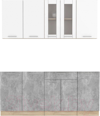 Кухонный гарнитур Интерлиния Мила 18 Без столешницы (белый платинум/бетон) - фото