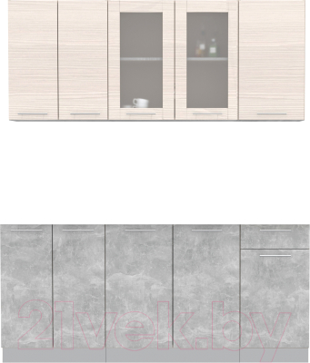 Кухонный гарнитур Интерлиния Мила 18-60 Без столешницы (вудлайн кремовый/бетон) - фото
